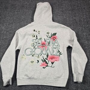 Selena Gomez Hoodie Womens Large Gray Floral Graphic Full Zip‎ Fleece Sweatshirt
